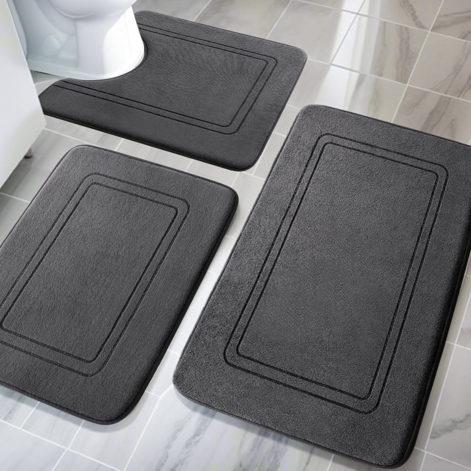 Memory Foam Bath Mat Set, Bathroom Rugs Sets 3 Pieces, Non Slip Bath Mats for...