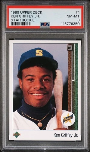 1989 UPPER DECK BASEBALL #1 KEN GRIFFEY JR. STAR ROOKIE PSA 8 Seattle Marineers