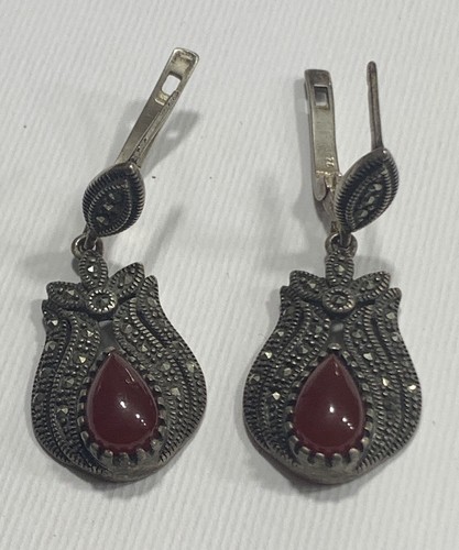 VINTAGE WOMEN SILVER 925 EAR RINGS-STYLISH EAR RINGS-ANTIQUE MODEL-TURKISH STYLE - Picture 6 of 8