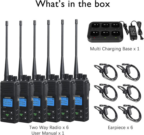 NEW 6x SAMCOM FPCN30A Two Way Radios Long Range 5 Watts Walkie Talkies for Black - Imagen 1 de 21