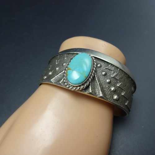 PULSERA BRAZALETE TURQUESA TURQUESA PLATA ESTERLINA FUNDIDA TOBA NATIVO AMERICANO ANTHONY BOWMAN - Imagen 3 de 20