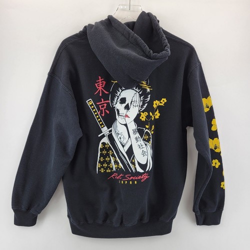Riot Society Japan Mens Hoodie Sweatshirt Medium Black Pullover Skull Skeleton - Picture 4 of 9