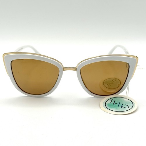 WEARME Pro 137 Designer Sunglasses White & Gold Cat-Eye Oversized Brown Lenses - Picture 10 of 11