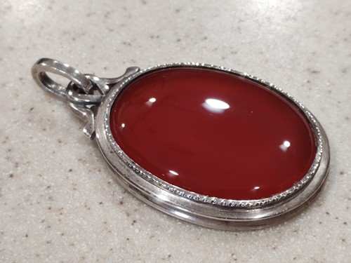 Vintage O. OVE? CIONDOLO CABOCHON CORNIOLA OVALE ARGENTO STERLING 925 KOLDING DANIMARCA - Foto 4 di 9