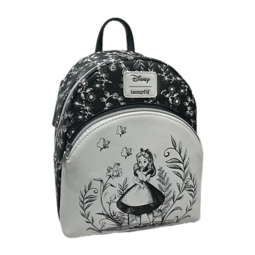 Loungefly Disney Alice im Wunderland Schwarz-Weiß Mini Rucksack Neu