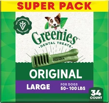 GREENIES Original Large Dog Natural Dental Treats - 54 Oz 34 Count. Free Ship