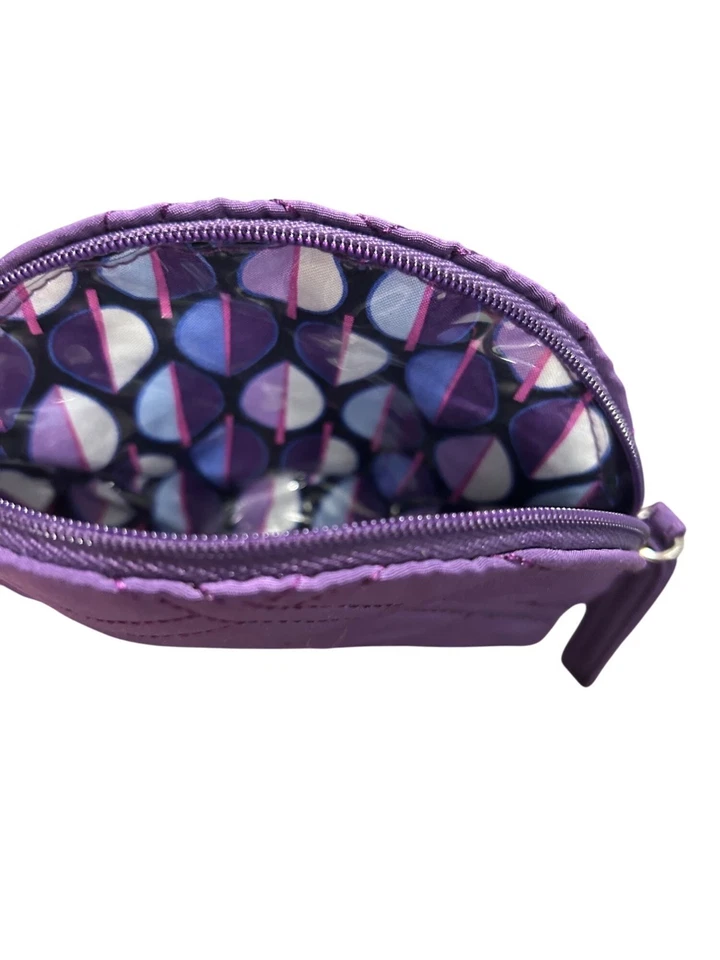 Mini bolsa de maquillaje Vera Bradley acolchada púrpura saúco estuche de cosméticos microfibra Foto 2 de 4
