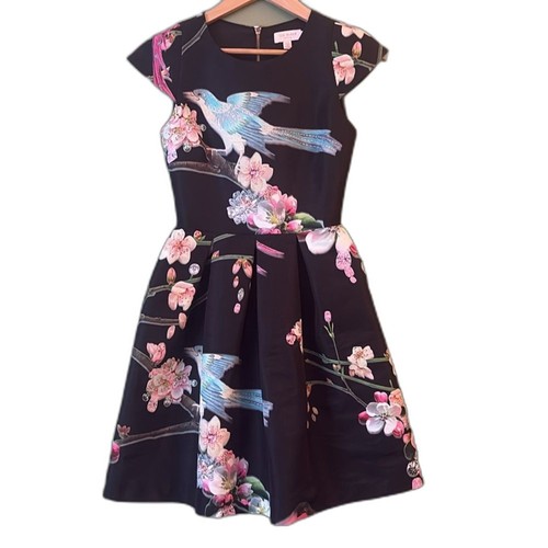 Ted Baker Zaldana Minikleid Flug des Orients schwarz Vögel Neuheit Gr. 0 XXS - Bild 1 von 9