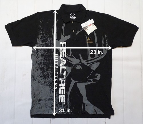 Realtree Outfitters Black Polo Shirt Deer Hunter Mens Large 10 Point Buck (L) - Picture 2 of 8