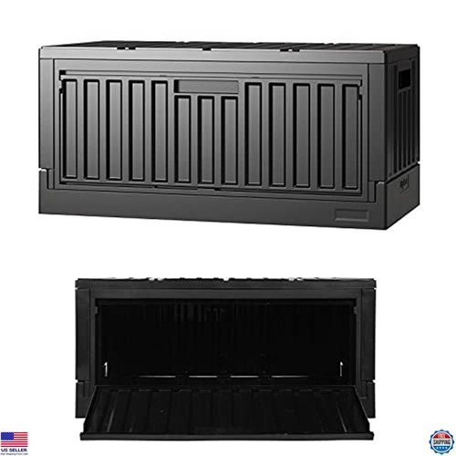 45L stapelbare faltbare Aufbewahrungsbehälter mit Deckel, seitlich offene Tür, schwarz, 2er Pack - Bild 1 von 6