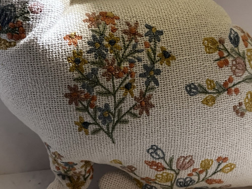 Bunny Rabbit Embroidered Flowers Cotton Pillow Decor Easter Spring - Picture 8 of 11