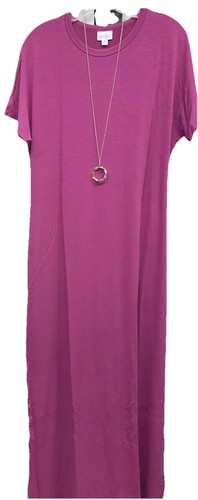 NWT 2.0 LuLaRoe Medium Solid Fuschia Pink Maria Long Knit Fabric Maxi Dress - Picture 2 of 9