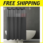 Luxury Water-Repellent Black Cotton Blend Shower Curtain with Replacement Liner
