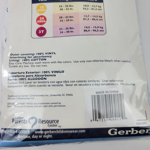 2 Stück Gerber wasserdichte Vinyl Turnschuhe Hosen 3T 32-35 Pfund Kleinkind Baseball - Bild 8 von 9