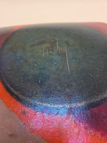 Vintage großes 80er 90er Kurt McVay dichroitisches irisierendes quadratisches Tablett Studio Schmelzglas - Bild 9 von 10