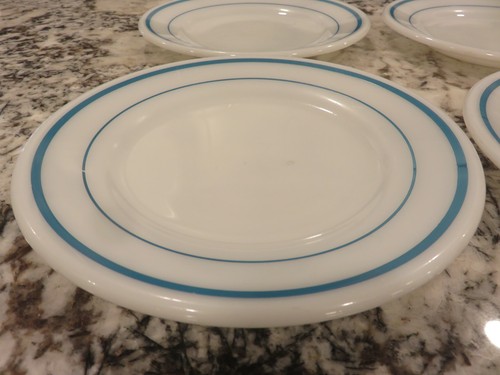4 Pyrex Geschirr von Corning Türkis Aqua Streifen 6,75" Brotteller #704 - Bild 3 von 9