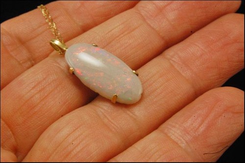 VINTAGE LILA OPAL OVAL 14K GELBGOLD ANHÄNGER HALSKETTE MR - Bild 4 von 7