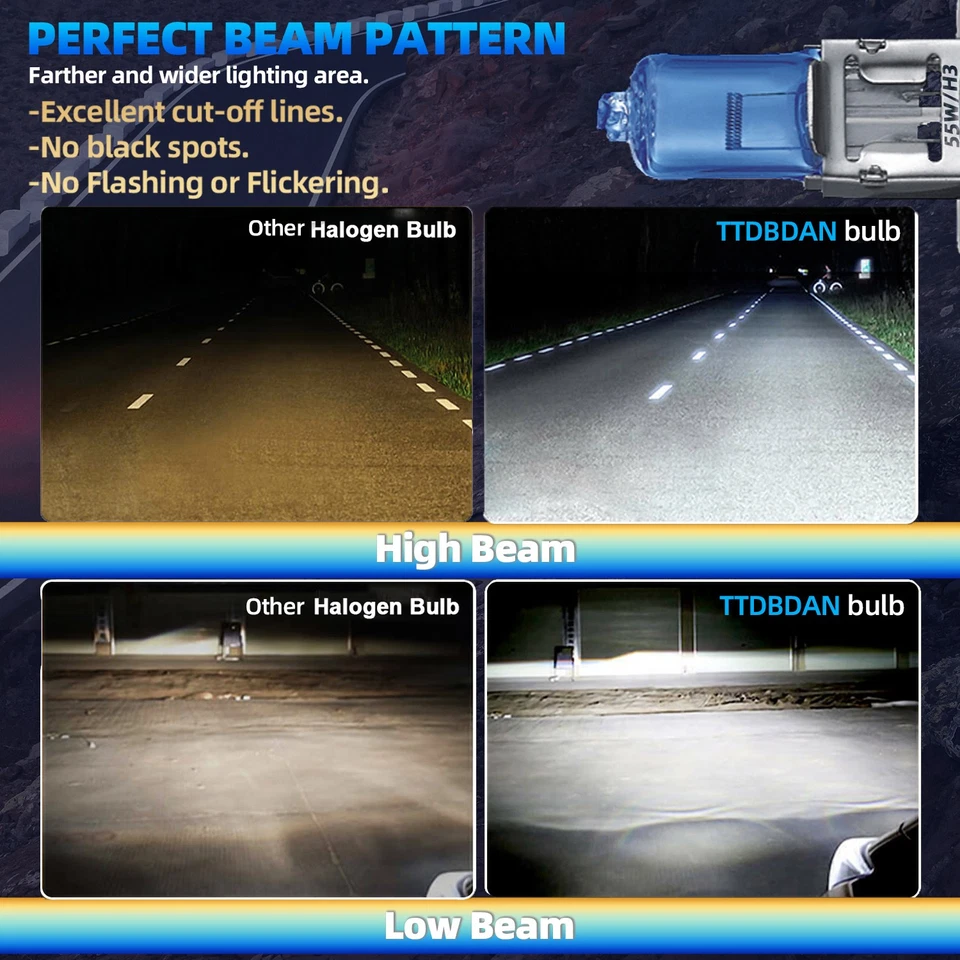 For Chevrolet S10 Blazer 1991-94 H3 Halogen Headlight Bulbs Kit Fog Beam Bright - Image 4 of 4