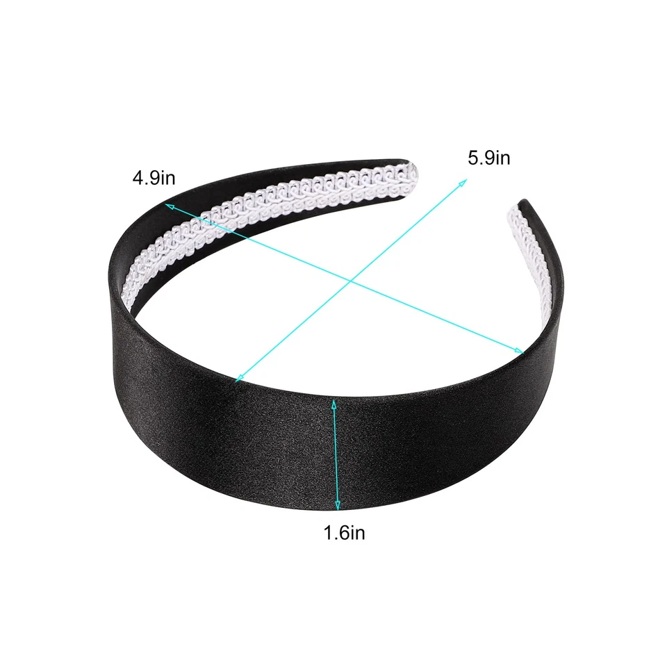 Diadema ancha negra de satén para mujer años 70 60 Halloween diadema dura Foto 3 de 4