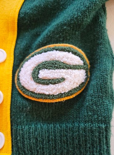 Vtg 70s 80s GREEN BAY PACKERS CARDIGAN SWEATER SZ 18 MONTHS Patch ACRYLIC Green - Picture 2 of 6