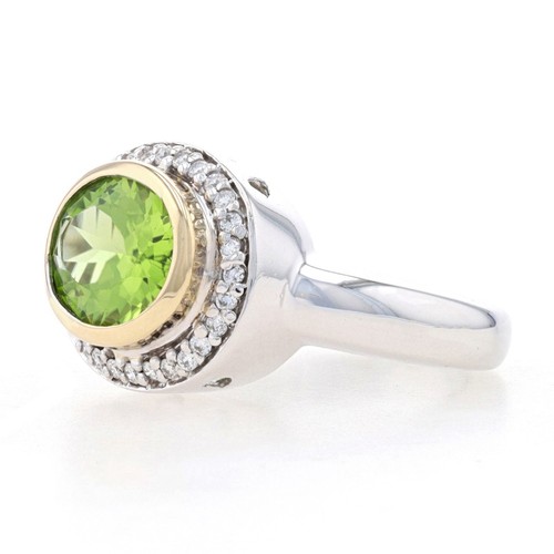 Weißgold Peridot & Diamant Halo Ring - 14k oval 3,10ctw Ost-West - Bild 3 von 9