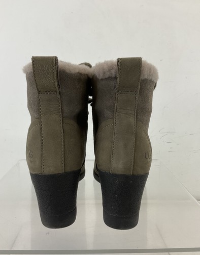 UGG Bridgit Taupe Gray Suede Leather Waterproof Wedge Boots 7 - Picture 4 of 8