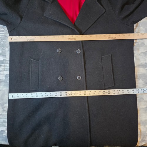 Zweireihiger schwarzer Woll-Trenchcoat rot gefüttert Big Tall Plus Herren 54" Geschenk USA - Bild 7 von 13