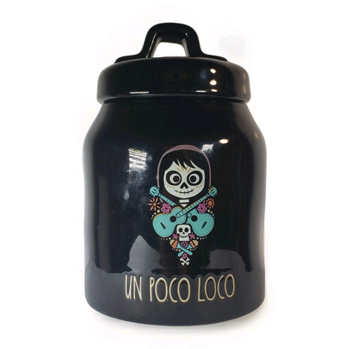 RAE DUNN Disney Pixar Coco Miguel "UN POCO LOCO" Black 7" Canister
