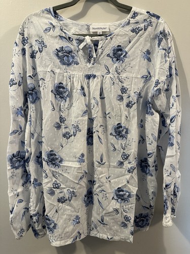 North Style Size 1XL Woman Floral 100% Cotton Pleated Long Sleeve Tunic/ Top. - Bild 3 von 7