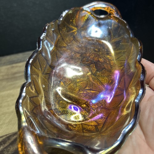 VTG Sunflower Carnival Indiana Glass Amber Iridescent Oval Candy Nut Relish Dish - Picture 2 of 9