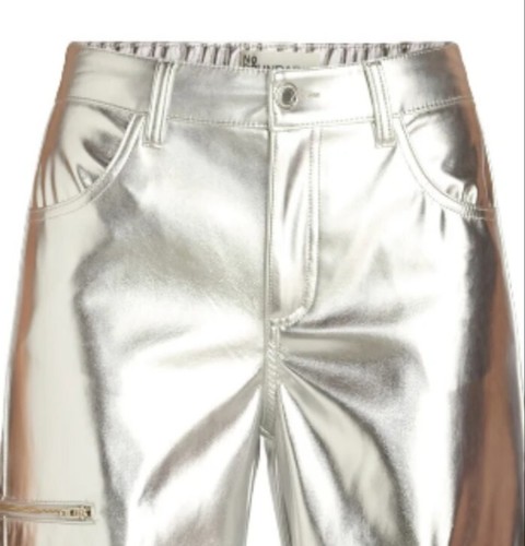 Women's Casual Cargo Pants Relaxed Fit Wide Leg SILVER METALLIC Small 4-6 - Picture 2 of 10