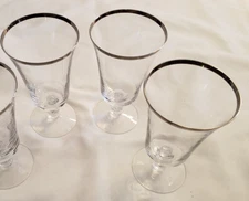 4 Good Used Fostoria Sheffield Platinum Trim Stemware Footed Iced Tea Glasses