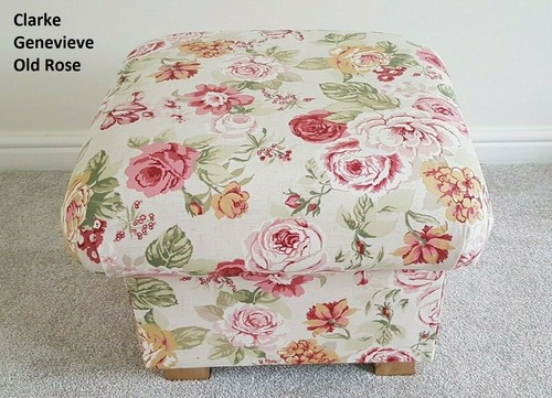 Clarke & Clarke Rosebud Sage Fabric Footstool Shabby Chic Vintage Floral Green - Picture 5 of 24