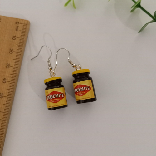Novelty Vegemite Lover Dangle Earrings Silver Hooks Aussie Souvenir AUS FreePost - Picture 3 of 5