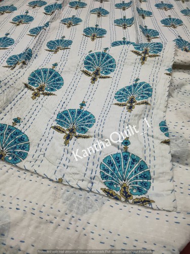Indian Handmade All Size Cotton Kantha Quilt Hand Block Blanket Bedspread Throw - Picture 36 of 41