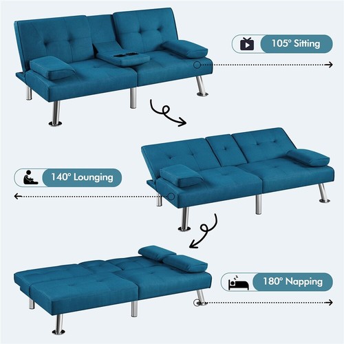 Fabric Upholstered Convertible Futon Sofa Bed for Small Spaces Convertible Sofa - Picture 46 of 48