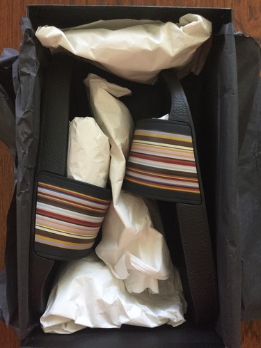 Sandalia deslizante a rayas negras Paul Smith para hombre ITALIA 7 EE. UU./6 Reino Unido/40 UE NUEVA EN CAJA ($250 USD) - Imagen 7 de 12