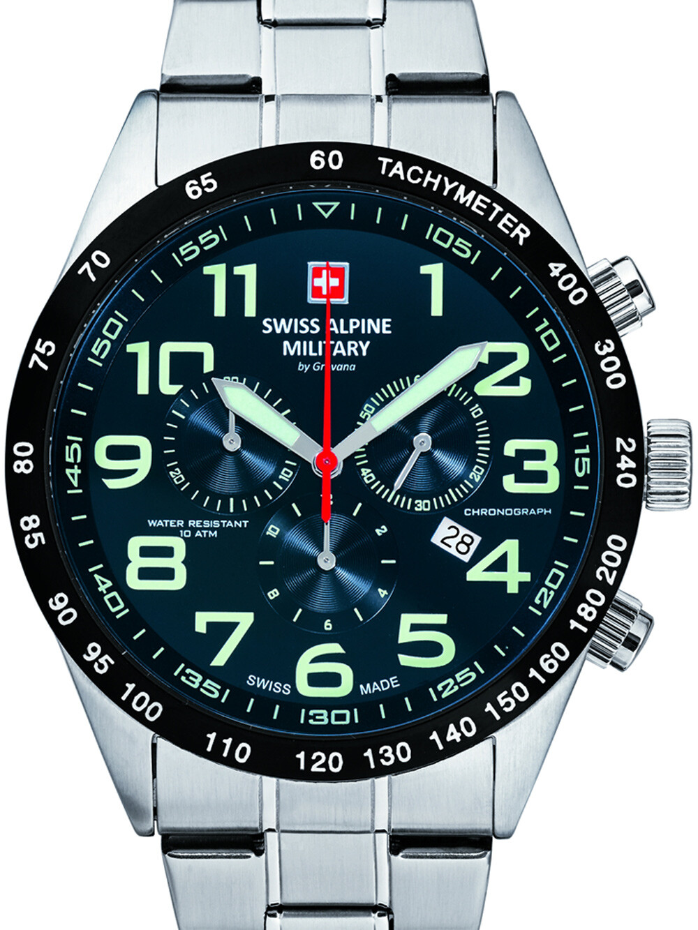 Швейцарский альпийский военный хронограф 7047.9135 Herrenuhr 45mm 10ATM