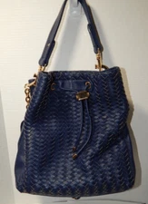 Deux Lux Navy Blue Drawstring Woven Handbag