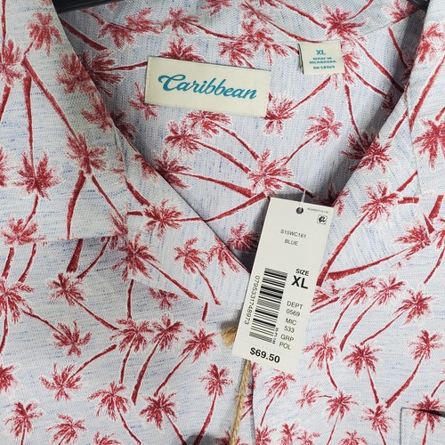 Hawaiian Shirt Men XL Short Sleeve Button Camp Red Blue Floral Caribbean New - Picture 5 of 9