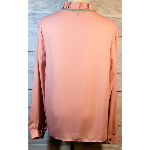 Impulsive Dusty Pink Tie Back Ruffle Neck Long Sleeve Blouse Size M Careerwear - Picture 4 of 10