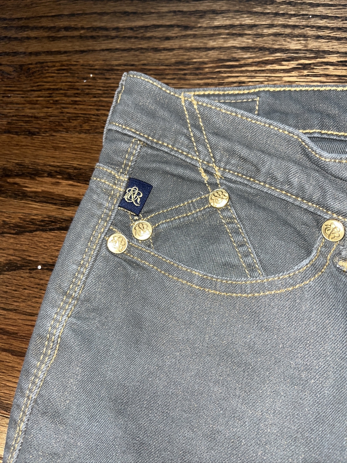 Rock & Republic Jeans Womens 12M MidRise Skinny Berlin Gunmetal Gray Gold - View 2