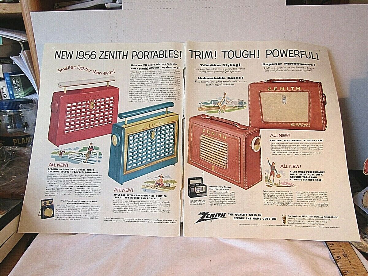 3x 1940 & 1956 ZENITH ads Portables transistor radios Royal 3x 1940 & 1956 ZENITH ads Portables transistor radios Royal