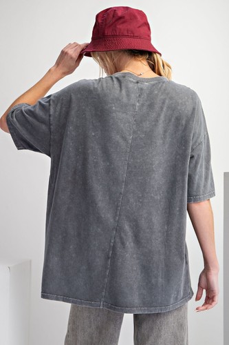 EASEL CLOTHING Faded Pink Heart Printed Mineral Washed Knit Top In Ash - Picture 6 of 6
