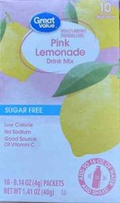 6 Boxes Of Great Value Pink Lemonade Sugar Free Low Calorie Drink Mix 1.41 oz