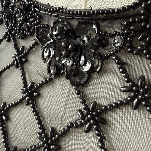 Vintage 80s 90s Purple Black Mesh Beaded Illusion Bodice Formal Gown M - Picture 5 of 9