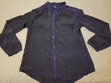 Womens American Eagle Outfitters Dress Shirt M Medium Black Blue Button Blouse