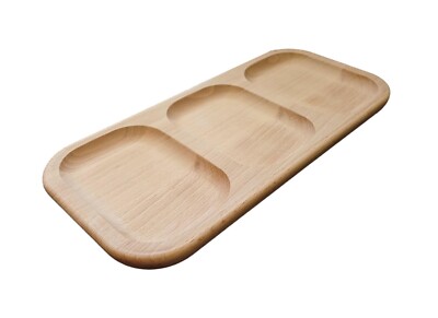 Rechteckiges Holz Serviertablett massiv Buchenholz 23 x 11 cm mit 3 Schlitzen