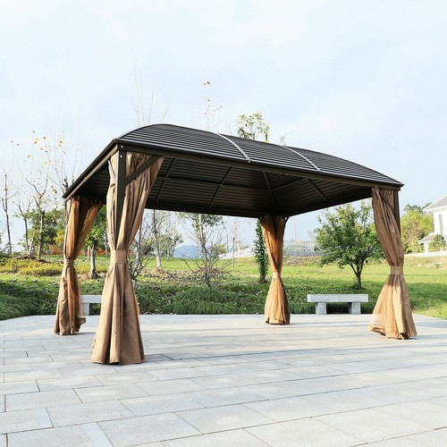 10x13 ft Backyard Outdoor Hardtop Gazebo Steel Roof with Curtains Patio Pavilion - Picture 15 of 15