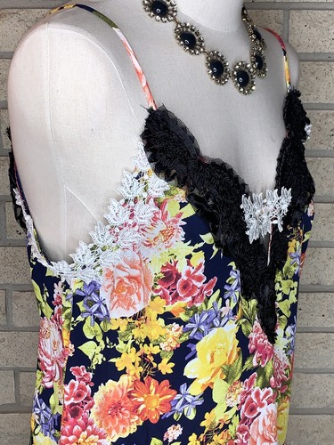 VTG Taissa Lada Upcycled Floral Print Lace Sleeveless Lined Shift Dress Medium - Picture 5 of 12